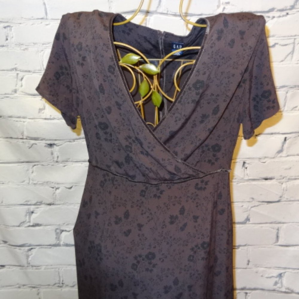 Gap Short Sleeve Maroon w/Black Floral Print Dress - Picture 2 of 5